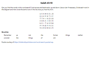 Isaiah 43:18 Word Search Puzzle