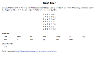 Isaiah 44:27 Word Search Puzzle