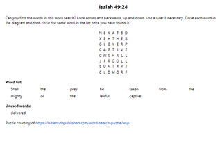 Isaiah 49:24 Word Search Puzzle