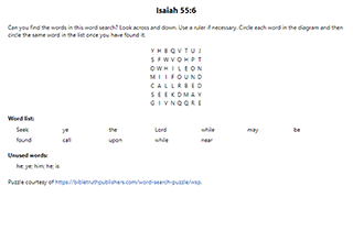 Isaiah 55:6 Word Search Puzzle