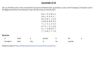 Jeremiah 2:14 Word Search Puzzle