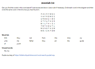 Jeremiah 3:4 Word Search Puzzle