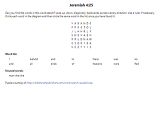 Jeremiah 4:25 Word Search Puzzle
