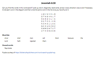 Jeremiah 6:30 Word Search Puzzle