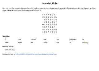 Jeremiah 10:24 Word Search Puzzle