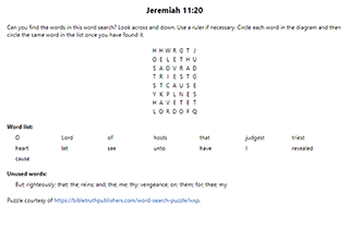 Jeremiah 11:20 Word Search Puzzle