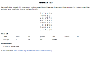 Jeremiah 18:3 Word Search Puzzle