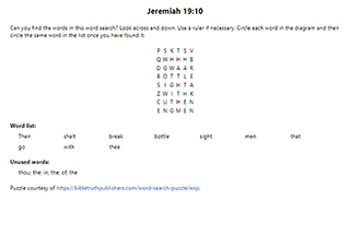 Jeremiah 19:10 Word Search Puzzle