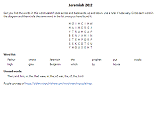 Jeremiah 20:2 Word Search Puzzle