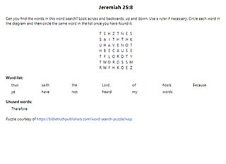 Jeremiah 25:8 Word Search Puzzle