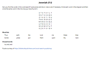 Jeremiah 27:2 Word Search Puzzle
