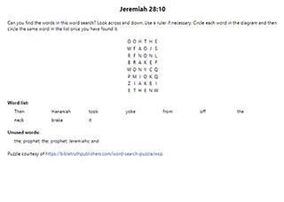 Jeremiah 28:10 Word Search Puzzle