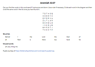 Jeremiah 32:27 Word Search Puzzle