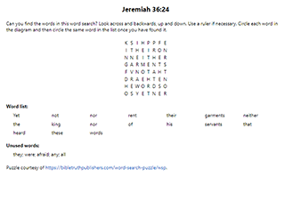 Jeremiah 36:24 Word Search Puzzle
