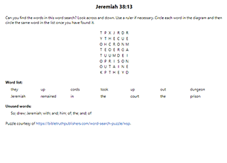 Jeremiah 38:13 Word Search Puzzle