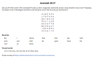 Jeremiah 39:17 Word Search Puzzle