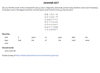 Jeremiah 42:7 Word Search Puzzle