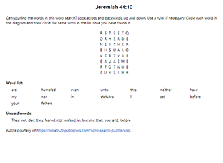Jeremiah 44:10 Word Search Puzzle