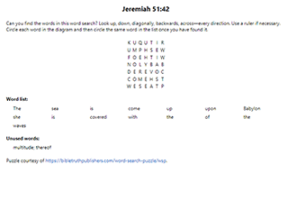 Jeremiah 51:42 Word Search Puzzle