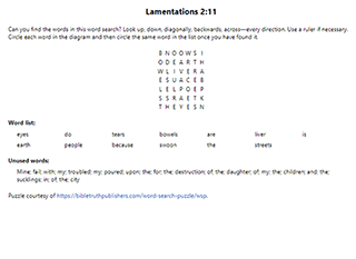 Lamentations 2:11 Word Search Puzzle