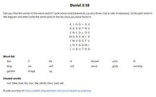 Daniel 3:18 Word Search Puzzle