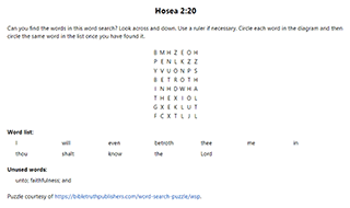 Hosea 2:20 Word Search Puzzle