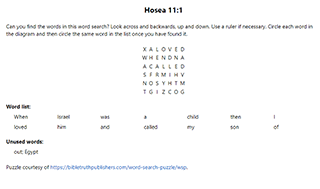 Hosea 11:1 Word Search Puzzle
