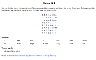 Hosea 14:4 Word Search Puzzle