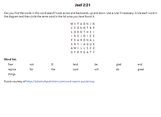 Joel 2:21 Word Search Puzzle