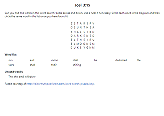 Joel 3:15 Word Search Puzzle