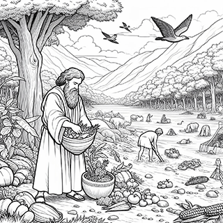 Noah gathering food before the flood