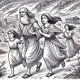 Lot fleeing from Sodom