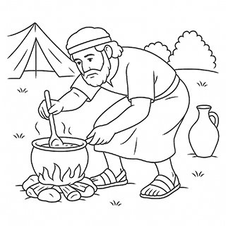 Jacob cooking lentils