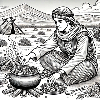 Jacob cooking lentils