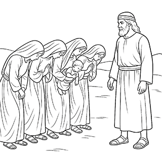 Handmaidens bowing before Esau