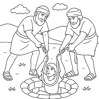 Joseph being lifted from the pit