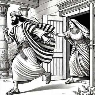 Joseph fleeing from Potiphar's house