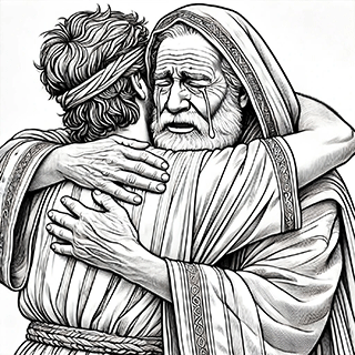 Jacob embracing Joseph