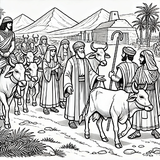 Egyptians bringing cattle to Pharaoh