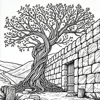 Tree reaching over a wall