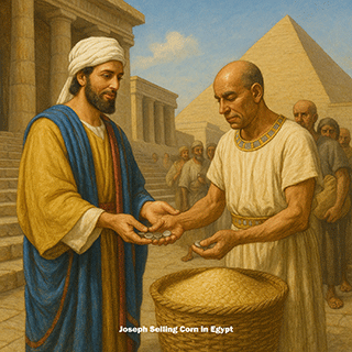 Joseph gathering money together for Pharaoh