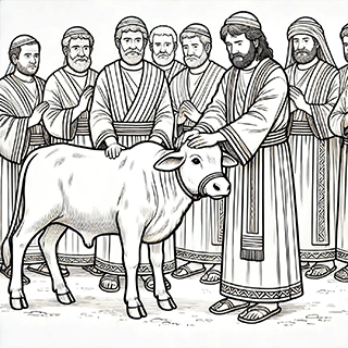 Levites laying their hands on the bullocks