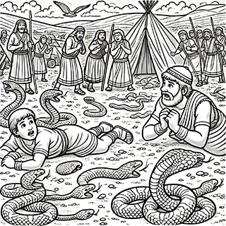 Serpents biting the people