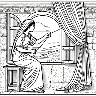 Rahab putting a scarlet thread in the window