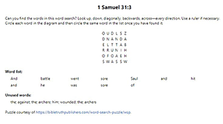 1 Samuel 31:3 Word Search Puzzle