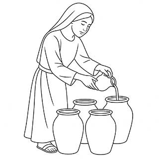 Woman Pouring oil into Pots