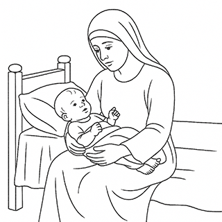 Baby Joash and his Nurse in a bed Chamber